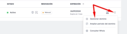 Domain management screenshot